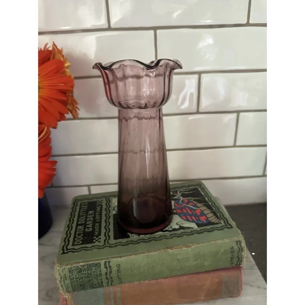 Vintage Amethyst Optic Ribbed Handblown Hyacinth Bulb Forcing 8